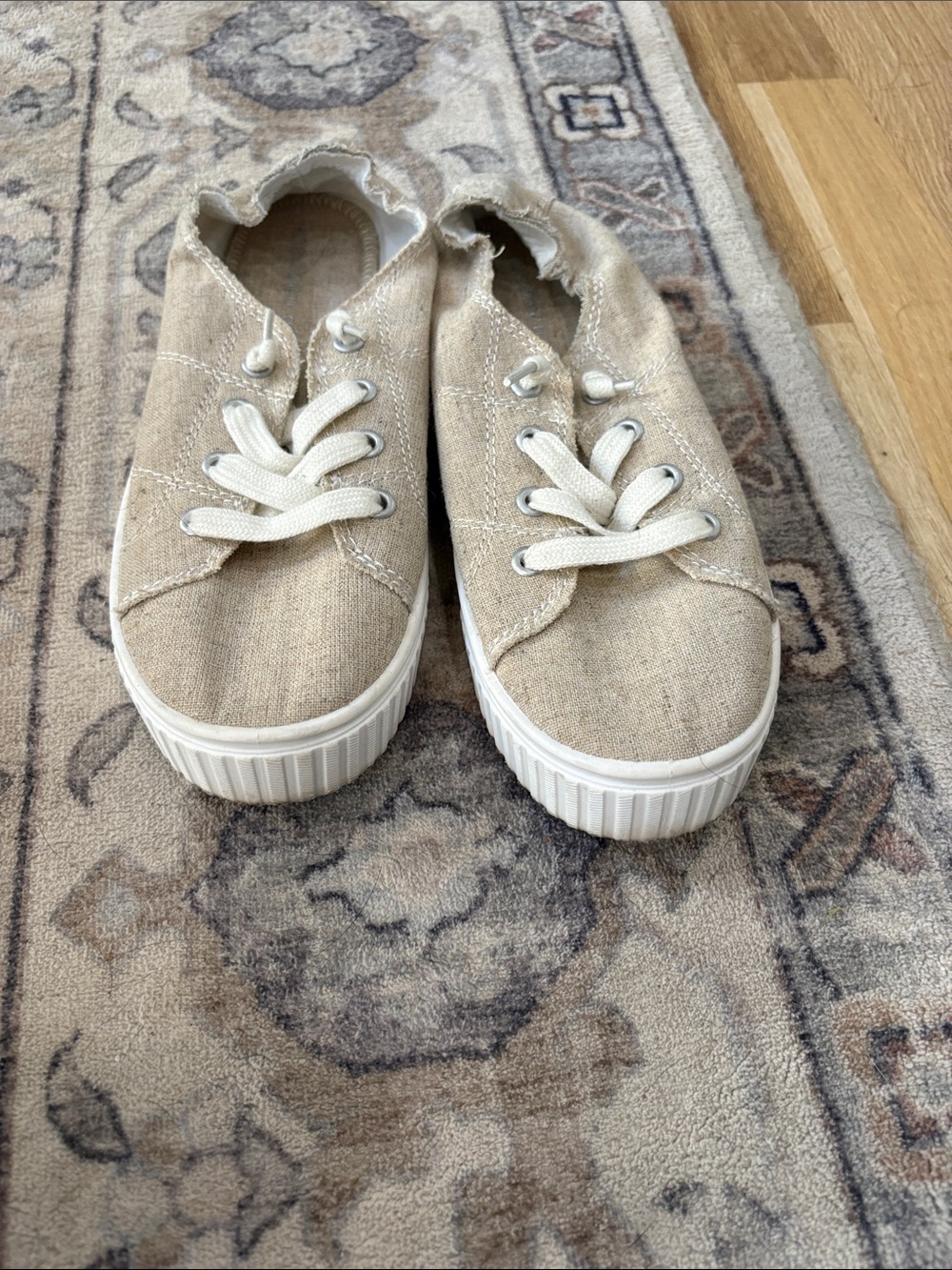 Madden Girl Beige Canvas Platform Sneakers